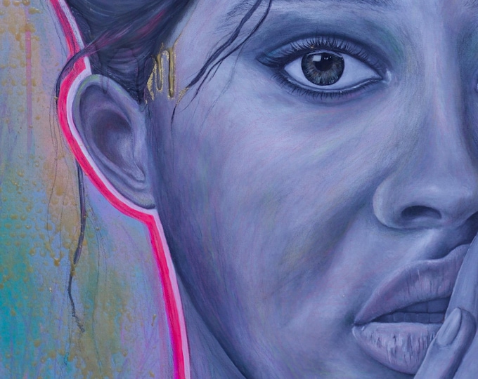 Featured listing image: Beautiful Silence | Woman Portrait Drawing | Print on Canvas | Modern Female Portrait | by ArtShani.D