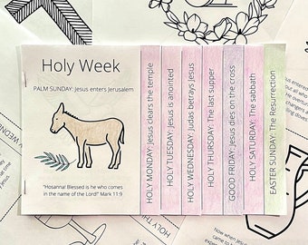 Holy Week 8 Pages Mini Coloring Book - Easter - Bible Verses - Kids Liturgical Year