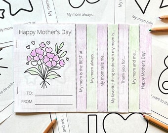 Mother's Day 8 Page Mini Coloring Book - Fill in the Blank Activity - Thank You Card