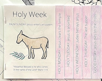 Holy Week 8 Pages Mini Coloring Book - Easter - Bible Verses - Kids Liturgical Year
