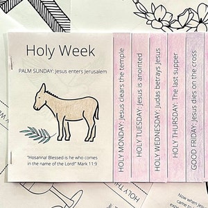 Holy Week 8 Pages Mini Coloring Book - Easter - Bible Verses - Kids Liturgical Year