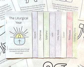 The Liturgical Year 9-Page Mini Coloring Book - Kids Activity - Christian Church Year Calendar
