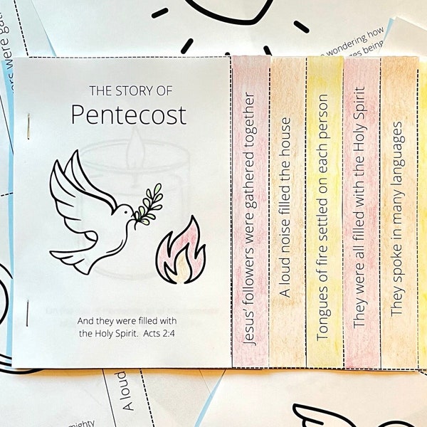 Pentecost 8 Page Mini Coloring Book - Activity - Bible Verses - Holy Spirit - Dove and Flame