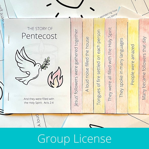 Group License - Pentecost 8 Page Mini Coloring Book - Activity - Bible Verses - Holy Spirit - Dove and Flame