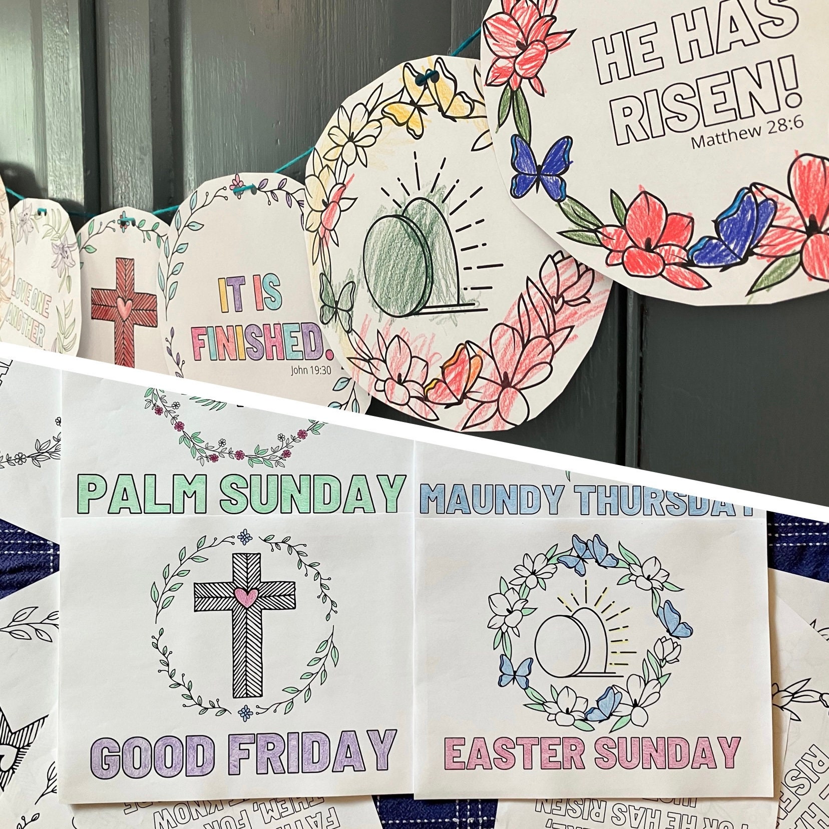 Holy Week Bundle 17 Coloring Pages DIY Garland Easter Bible Verses Kids