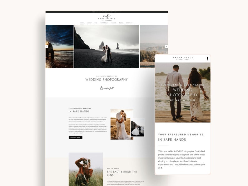Photographer Website, Wordpress Photographer Theme, Kadence Photography Theme, Elopement Photographer Template, Feminine Wordpress Theme Bild 1