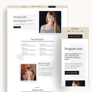 Feminine Sales and Marketing Funnel, Sales Page Template, Coaching Course Sales Page, Sales Landing Page Template, Coaching Program Template