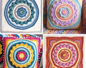 Luminous and Radiant Theia Square & Cushion Crochet Pattern BUNDLE - Floral Mandala Granny Square Patterns