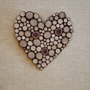 Wood mosaic heart, rustic wooden heart wall hanging,  nature decor, wood slice heart, lightweight mosaic wall hanging,  nature lover gift