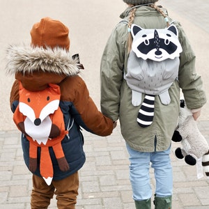 Animal bag, children&#39;s backpack/gym bag - panel for sewing fox/raccoon/owl/unicorn