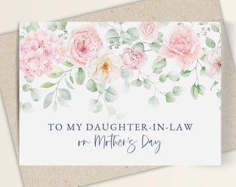 Floral Mother's Day Card - Printable 5x7 Greeting & Envelope for Daughter-in-Law, Pink Flower DIY Download