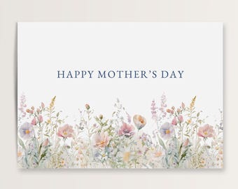 Elegant Floral Mother's Day Card Printable DIY Greeting Wildflower Design Digital Download 7x5 Envelope Template