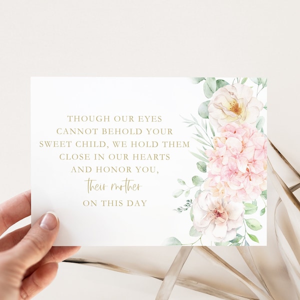 Honoring Child Loss Mother's Day Card – Printable Floral Miscarriage Card, Sympathy Card, Digital Download, 5x7 Greeting Card - Pink & White