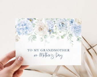 Printable Floral Mother's Day Card – Digital Download, 5x7 Greeting Card, Card for Grandmother, Mother's Day DIY - Blue Flowers