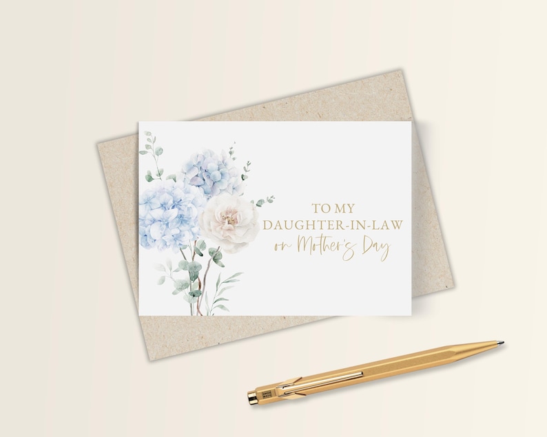 Tarjeta y sobre imprimibles para el Día de la Madre: saludo floral DIY para nuera, 5x7, descarga digital imagen 1