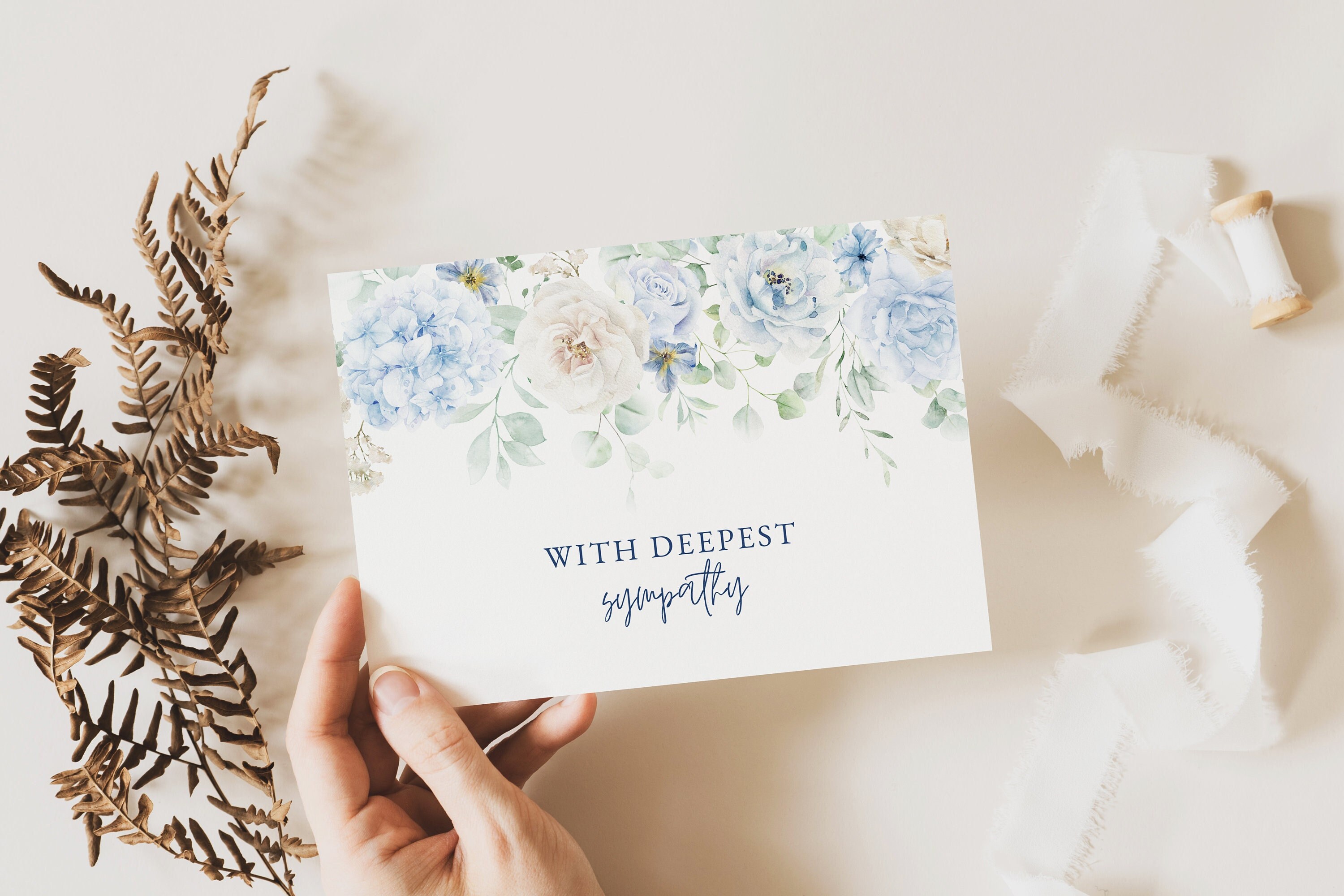 Elegant Floral Sympathy Card & Envelope - Digital Download for Condolences, Bereavement, and Loss