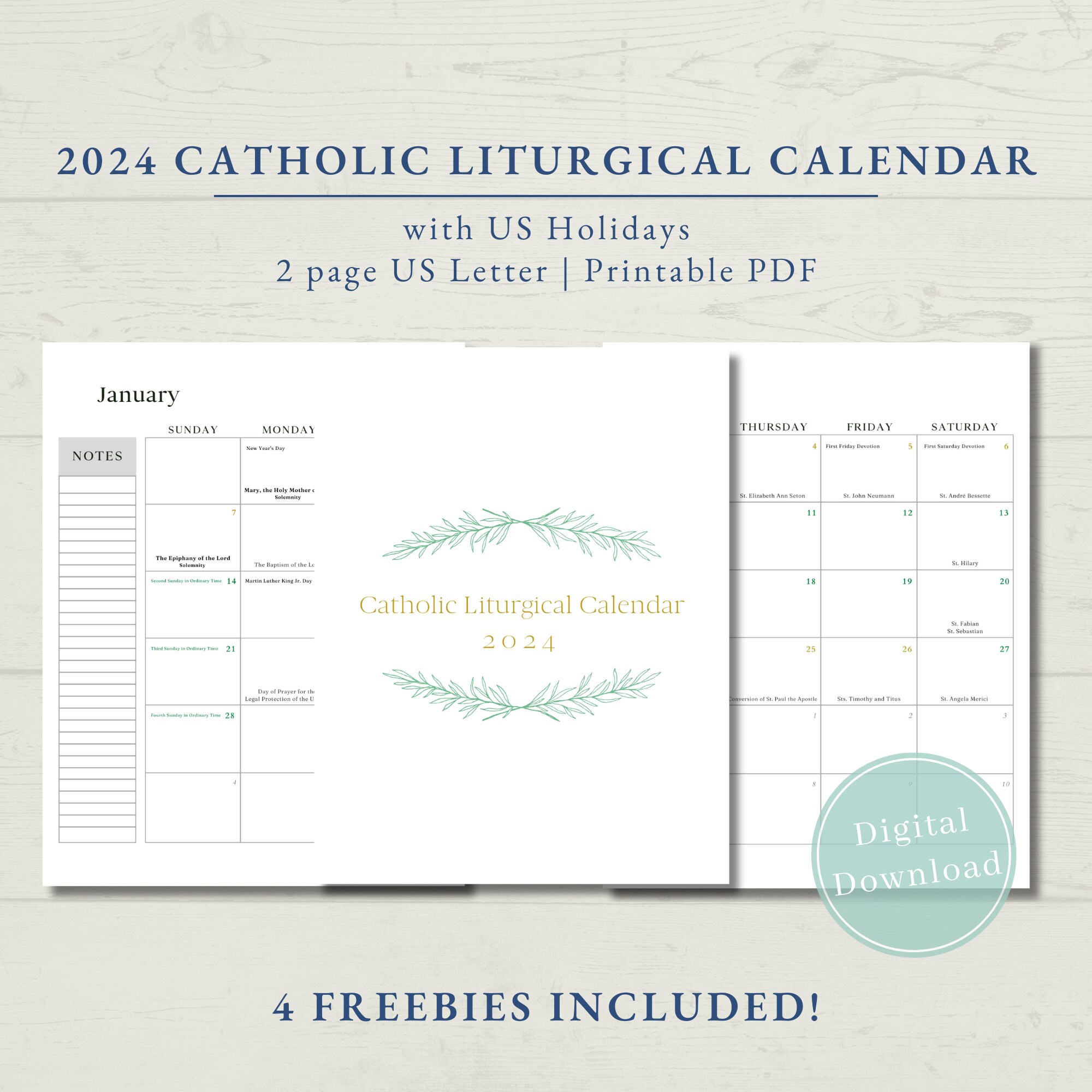 2024 Catholic Liturgical Calendar Printable w/ Freebies - Etsy