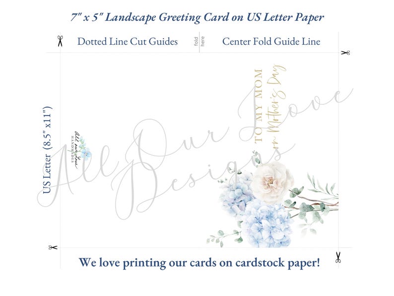 Tarjeta y sobre imprimibles para el Día de la Madre: saludo floral DIY para nuera, 5x7, descarga digital imagen 4