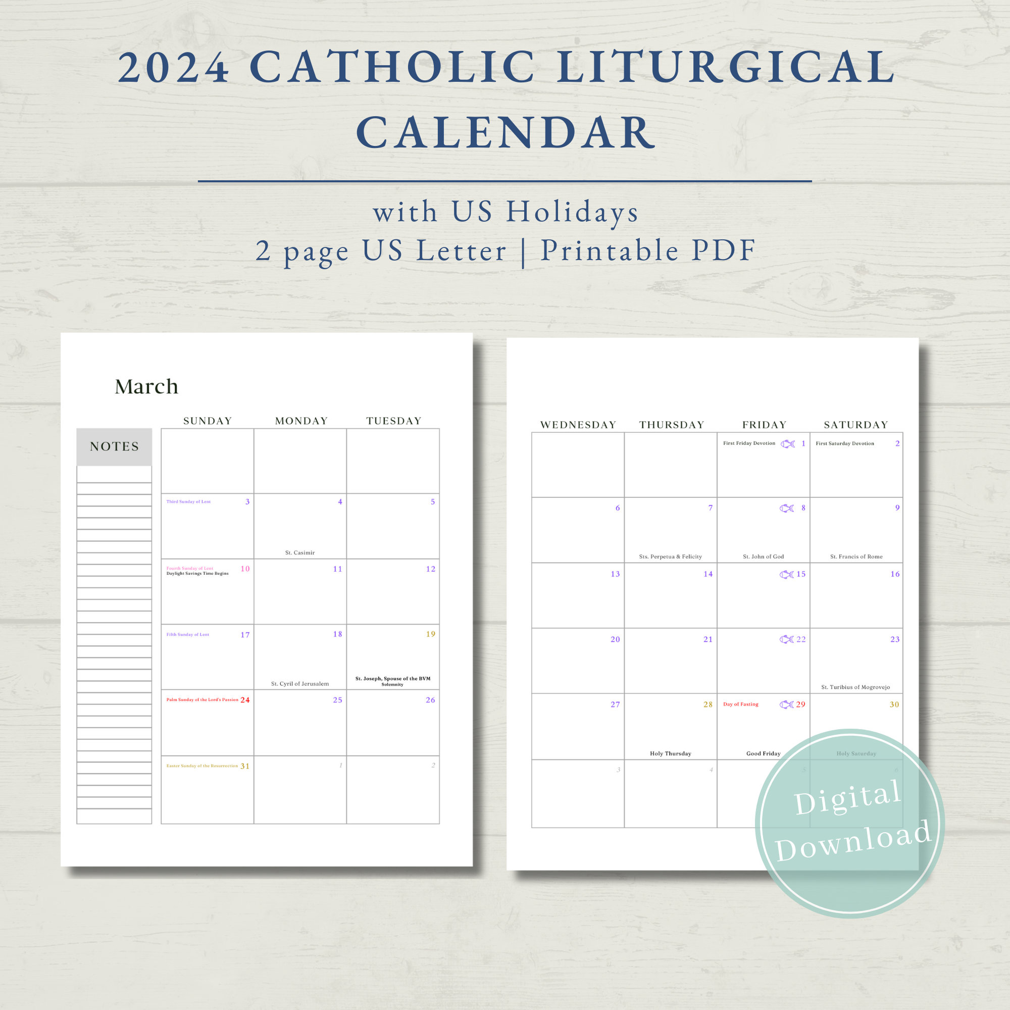 2024 Catholic Liturgical Calendar Printable w/ Freebies - Etsy