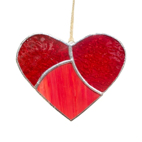 Red Heart Suncatcher Ornament, Stained Glass Heart Window Hanging