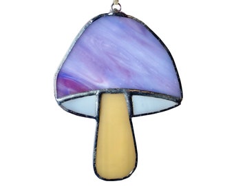 Purple Mushroom Stained Glass Window Hanging, Mushroom Suncatcher