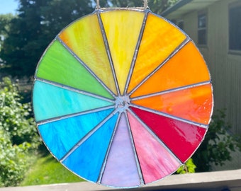 Rainbow Wheel Stained Glass Window Hanging, Color Wheel Suncatcher