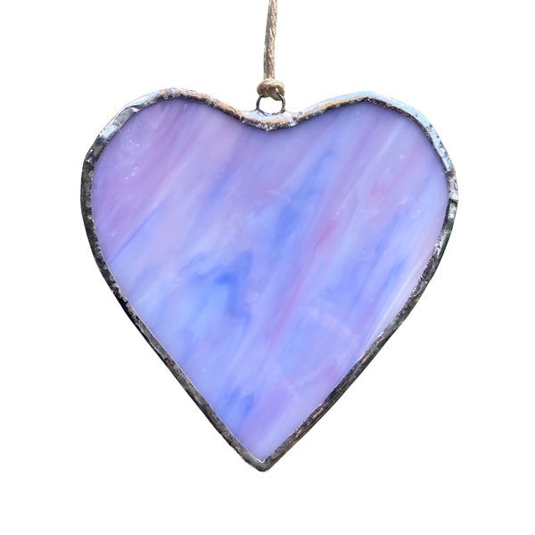 Purple Heart Stained Glass Window Hanging, Heart Suncatcher