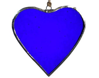 Cobalt Blue Heart Stained Glass Window Hanging, Heart Suncatcher: Add a touch of color to your home!