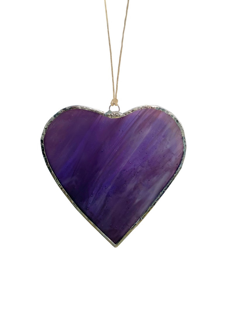 Purple Heart Stained Glass Window Hanging, Heart Suncatcher image 2