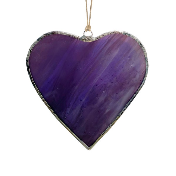 Purple Heart Stained Glass Window Hanging, Heart Suncatcher