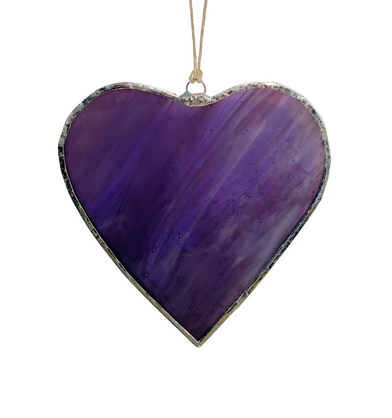 Purple Heart Stained Glass Window Hanging, Heart Suncatcher image 1
