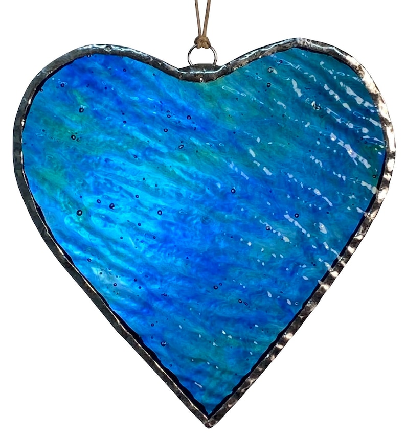 Blue Heart Stained Glass Window Hanging, Heart Suncatcher image 2