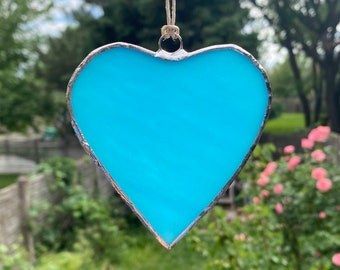 Blue Heart Stained Glass Window Hanging, Heart Suncatcher