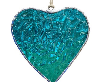 Blue Heart Stained Glass Window Hanging, Heart Suncatcher