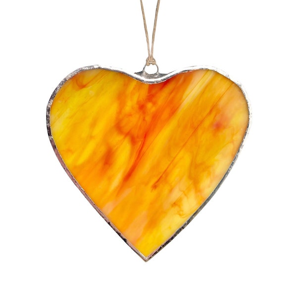 Red & Yellow Heart Stained Glass Window Hanging, Heart Suncatcher, Heart Ornament