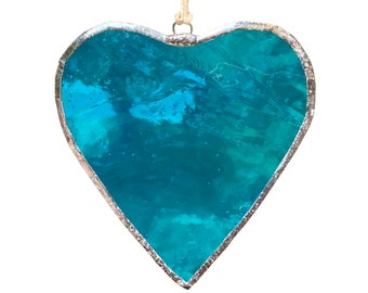 Blue Heart Stained Glass Window Hanging, Heart Suncatcher