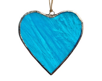 Blue Heart Stained Glass Window Hanging, Heart Suncatcher