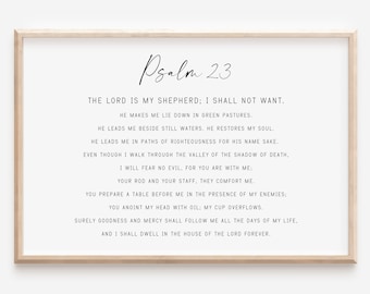 Psalm 23 The Lord Is My Shepherd, Minimalist, Printable Bible Verse Wall Art, Christian Art, Farmhouse Decor, Digital Prints, Baptism Gift