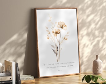 Psalm 25:9 Floral Bible Verse Art Print (Digital Download)
