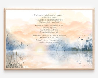 Psalm 27:1-3 The Lord Is My Light and My Salvation, afdrukbaar, bijbelvers muurkunst, kunstafdrukken, christelijke kunst, digitale prints, wanddecoratie