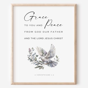 2 Corinthians 1:2 Grace To You And Peace, Bible Verse Wall Art, Christian Wall Art, Modern Christian Art Print, Farmhouse Decor Baptism Gift