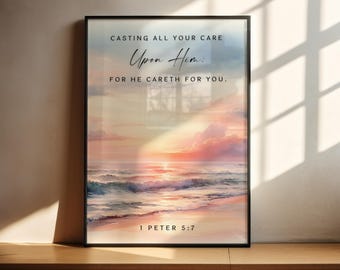 1ペテロ5:7 海の夕日の聖書の一節（デジタルダウンロード）