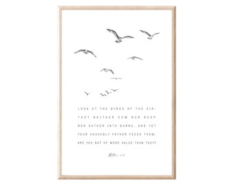 Matthew 6:26  Look At The Birds of The Air, Printable, Bible Verse Wall Art, Minimalist Digital Download, Christian Wall Art Farmhouse Decor