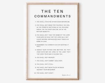 The Ten Commandments - Exodus 20:1-17, Printable, Christian Art, Digital Wall Art, Art Prints, Bible Verse Wall Art, Digital Prints, Faith