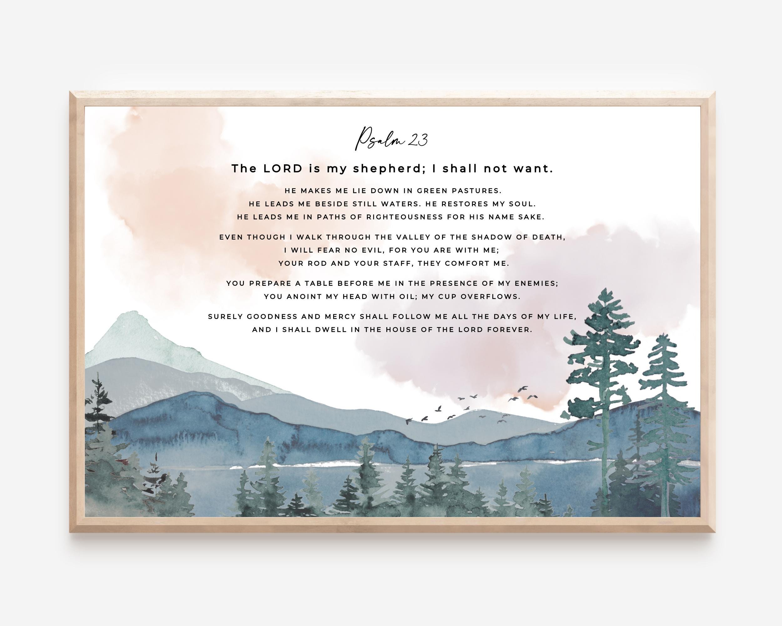 Psalm 23 The Lord Is My Shepherd, Printable Bible Verse Wall Art, Digital Prints, Christian Art, Prints, Wall Decor, Art Prints, Digital Art