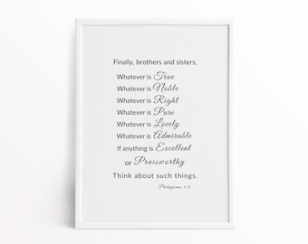 Philippians 4:8 Bible Verse Print, Christian Wall Art (Digital Download)
