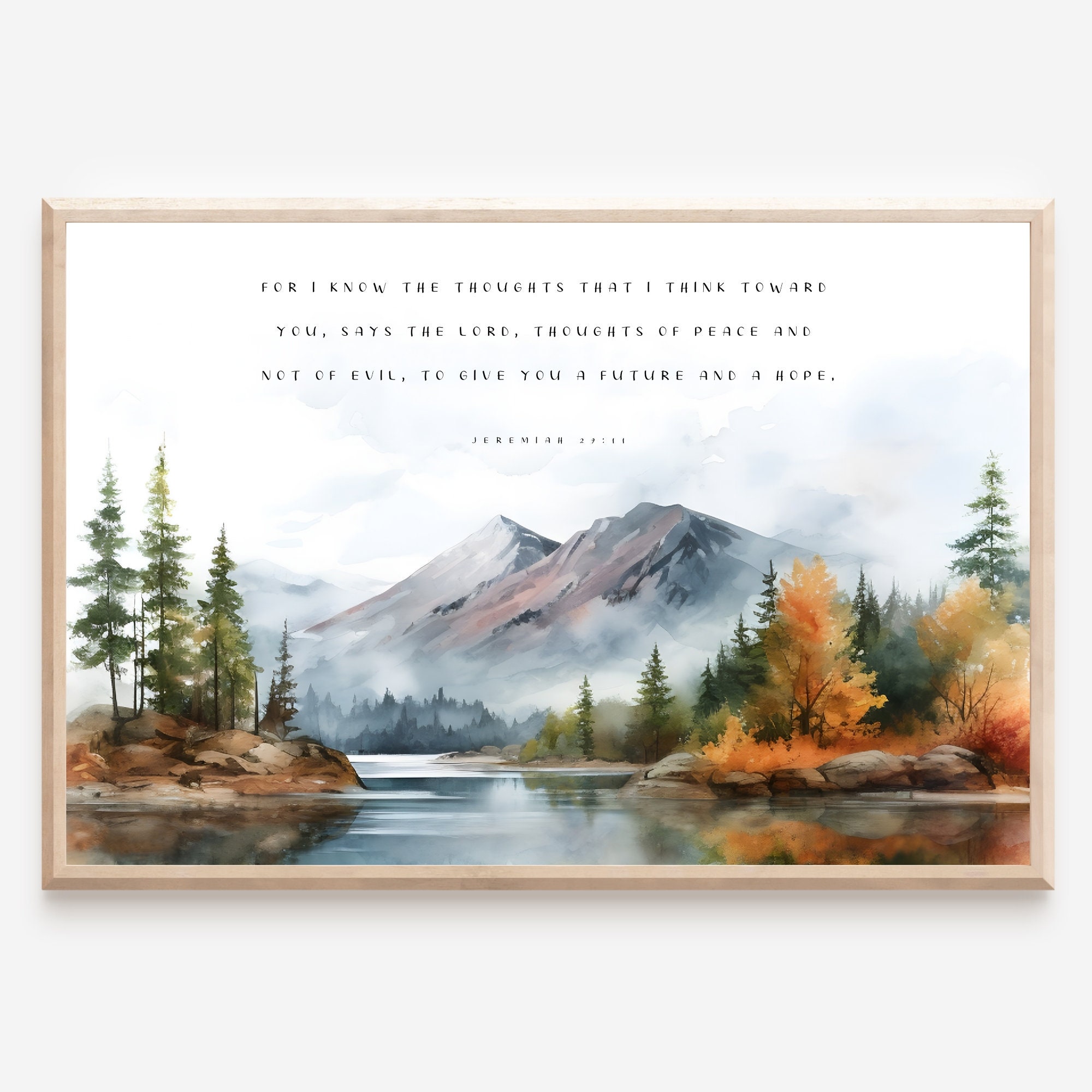 Jeremías 29:11 Porque yo sé lo que pienso acerca de vosotros, versículo bíblico imprimible, arte de pared, arte cristiano, decoración de granja, impresiones digitales