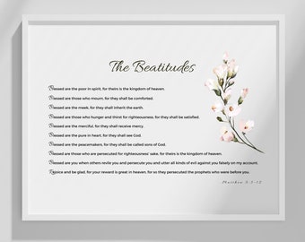 The Beatitudes, Matthew 5:3-12, Printable Christian Wall Art, Digital Prints, Bible Verse Wall Art, Digital Download, Farmhouse Decor