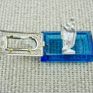 Saint Christopher Pocket Shrine with Blue Glass Case, made in Germany