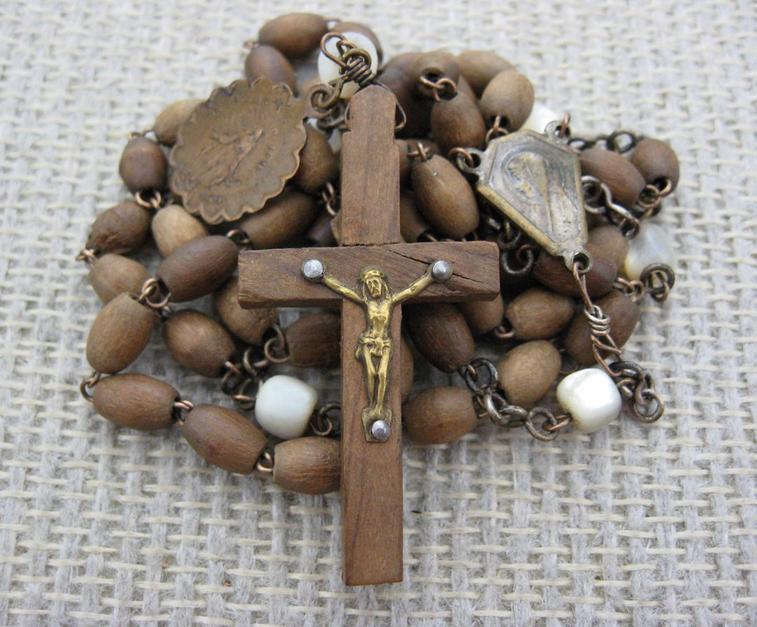 Our Lady of Lourdes Rosary With Wood and Mother of Pearl Beads - Etsy